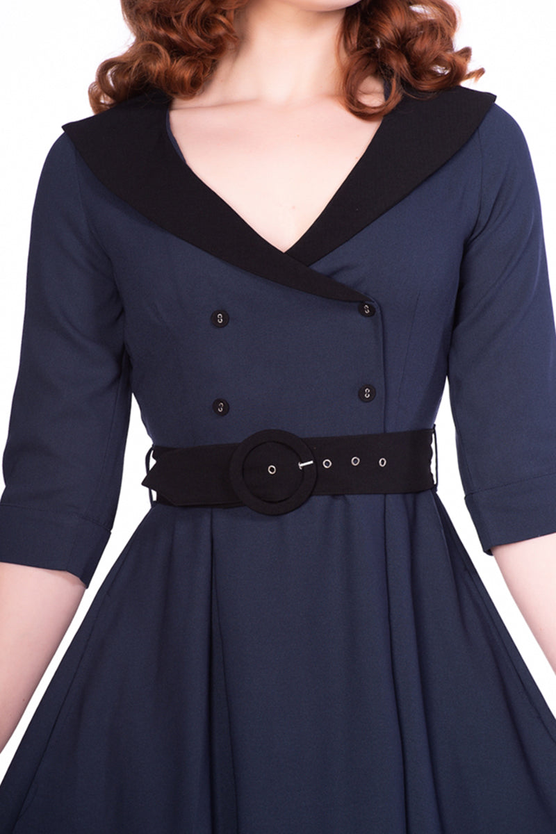 Sheen_ROMIE_Vintage_V-Neck_COLLAR_Dreiviertelarm_Button_SWING_Dress_Kleid-2GJ49pluWDOrLZ