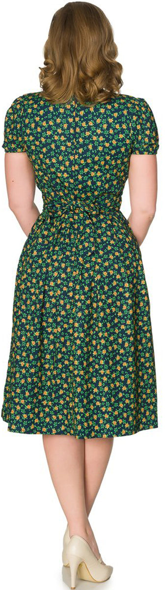 Sheen_VALENTINA_Vintage_Floral_FLOWER_Blumen_V-NECK_Kurzarm_SWING_DRESS_Kleid_killer_kirsche_1