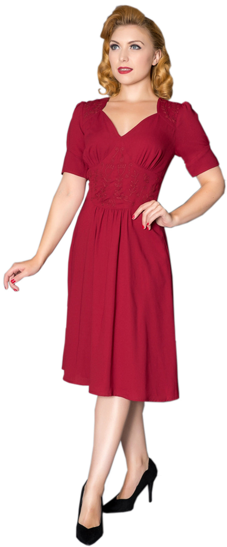 Sheen_VERAH_Vintage_50s_EMBROIDERED_Kurzarm_V-Neck_A-Linie_Dress_Kleid_killer_kirscheVT7mBumXZK7wt