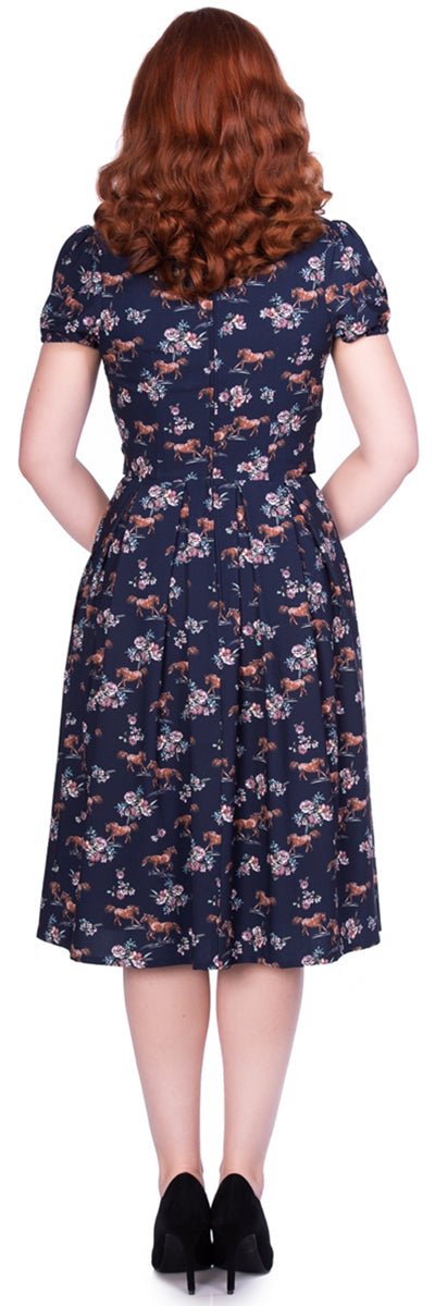 Sheen_WILD_HORSES_Vintage_PFERDE_Blumen_Kurzarm_SWING_Dress_Kleid-3