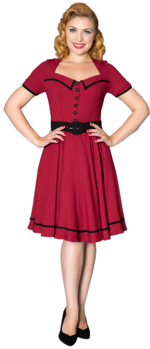 Sheen_YWETTE_Vintage_TWO-TONE_Buttoned_Kurzarm_SWING_Dress_Kleid-1