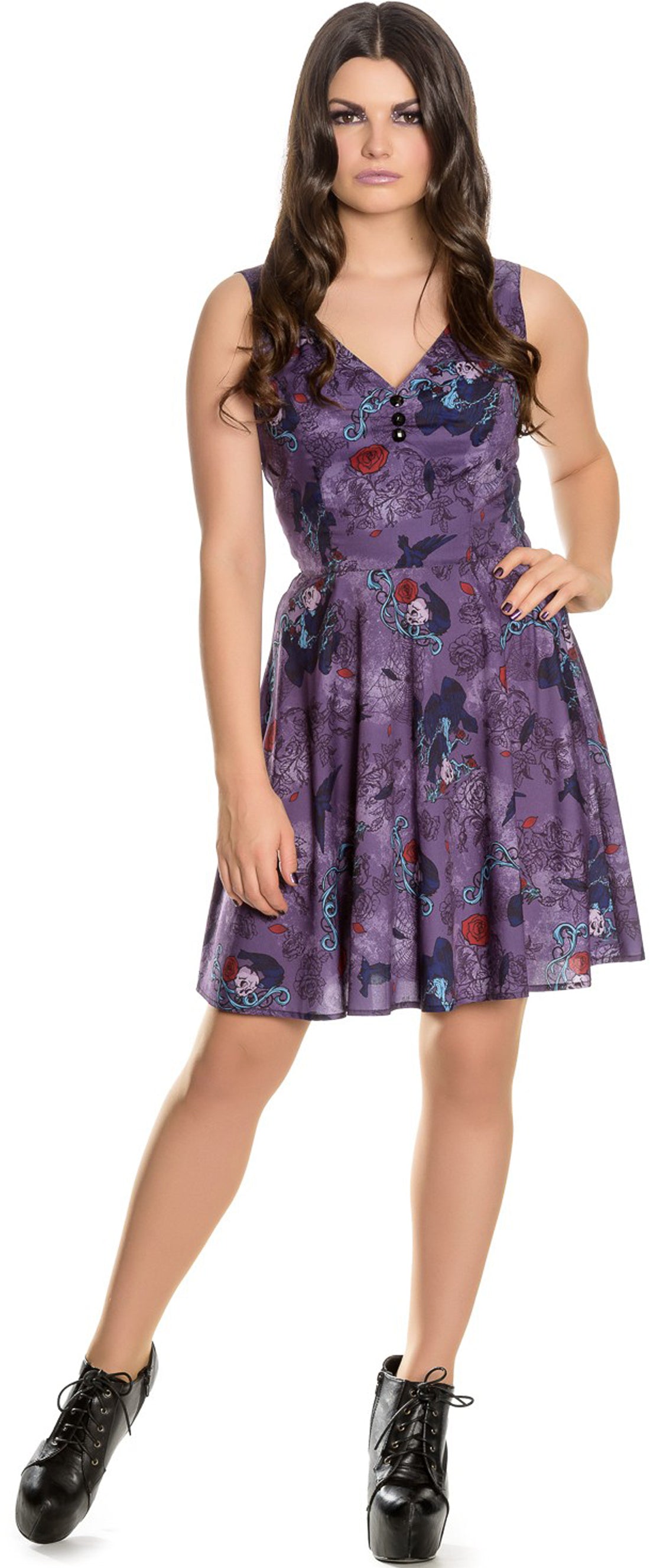 Spin_Doctor_RAVEN_V-Neck_Skulls_Spiderweb_Mini_DRESS_Kleid