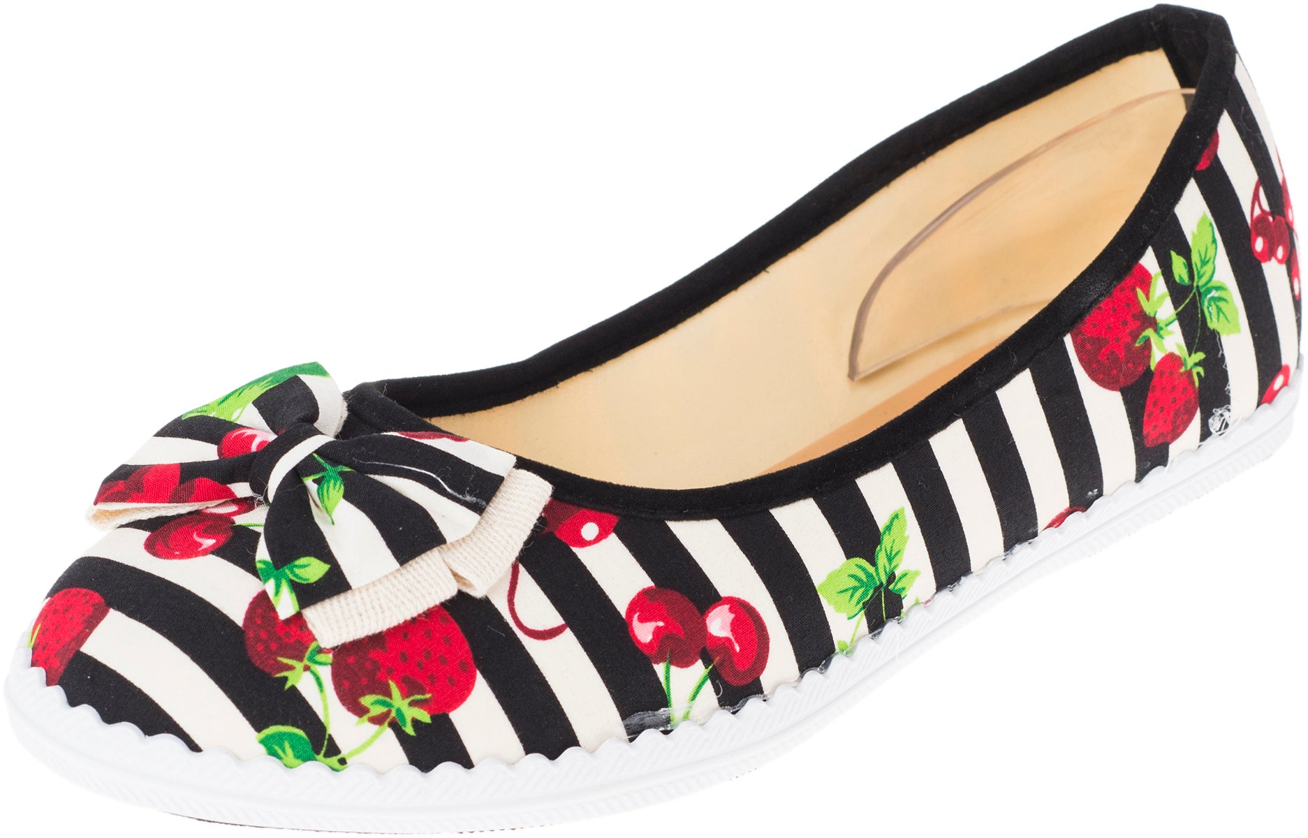 Striped_CHERRY_Kirschen_Streifen_BOW_Canvas_Schuhe_BALLERINAS_Flats