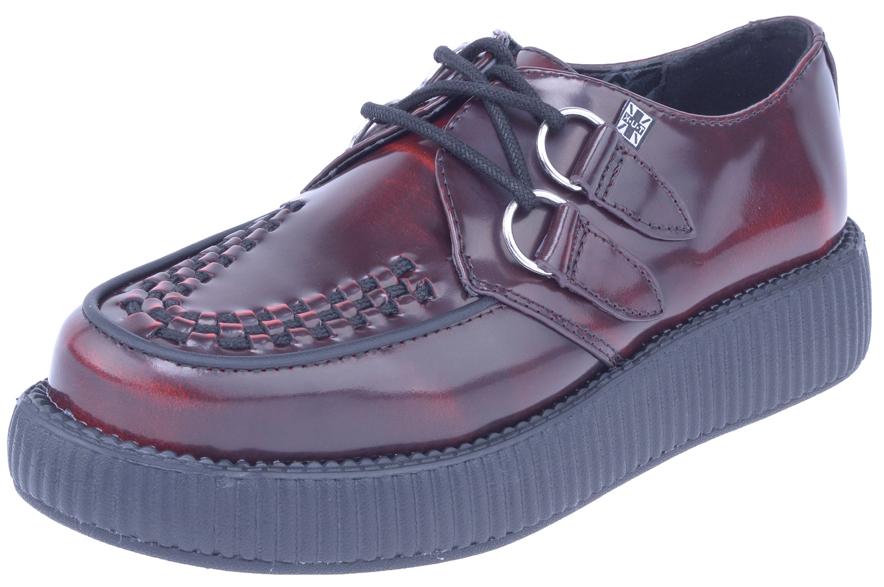 TUK_BURGUNDY_Smooth_Leather_Interlace_Round_Toe_Creeper_Sneakers_Lackschuhe
