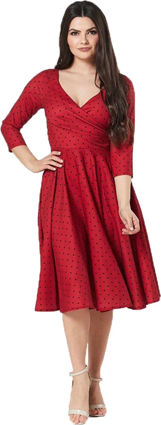 Timeless_London_GENEVIEVE_Polka_Dot_PUNKTE_V-Neck_SWING_DRESS_Kleid_Rot_Killer_Kirsche-1