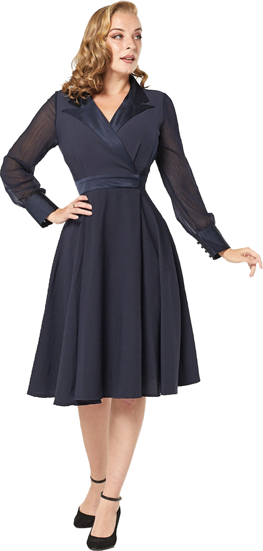 Timeless_London_POLLY_50s_V-NECK_Chiffon_Sleeve_Satin_SWING_DRESS_Kleid_Navy_Killer_Kirsche-1QUghOOZ6pFGzw