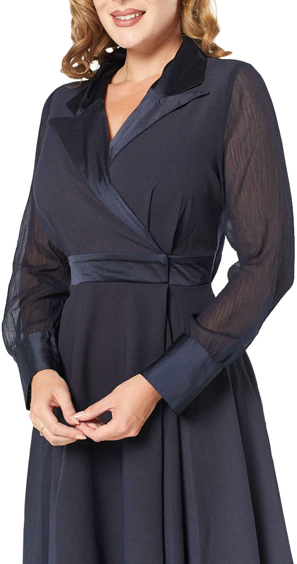 Timeless_London_POLLY_50s_V-NECK_Chiffon_Sleeve_Satin_SWING_DRESS_Kleid_Navy_killer_kirsche_2