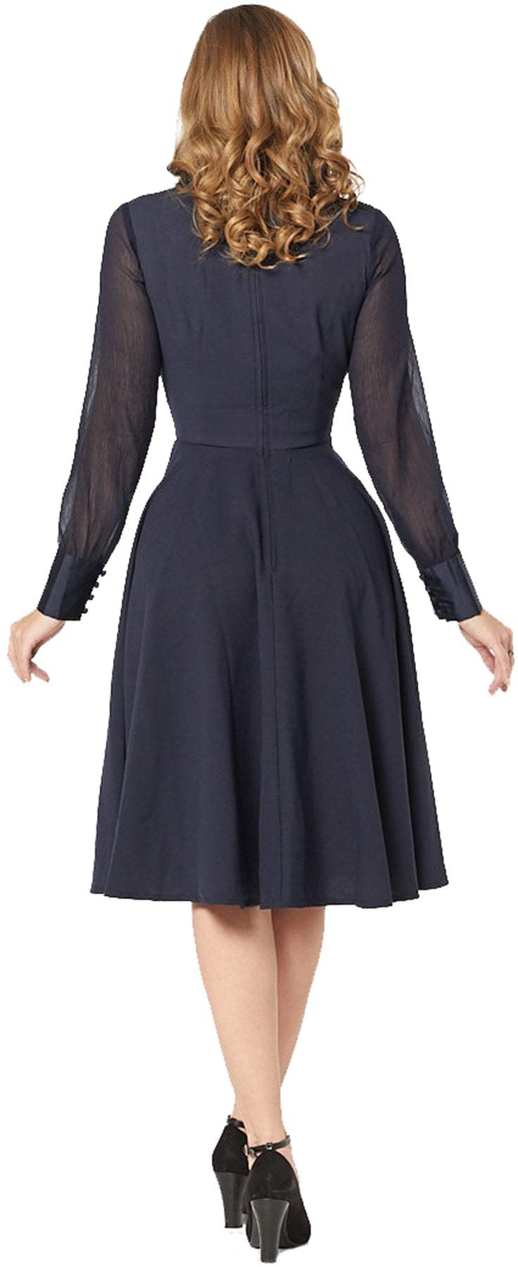Timeless_London_POLLY_50s_V-NECK_Chiffon_Sleeve_Satin_SWING_DRESS_Kleid_Navy_killer_kirsche_3