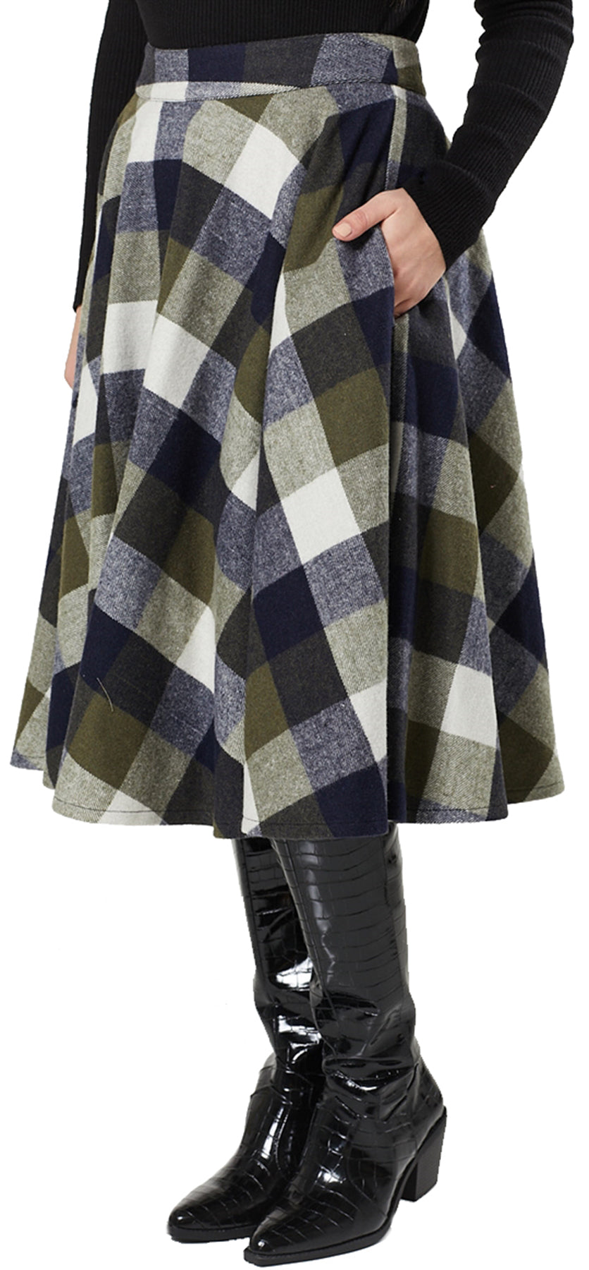 Timeless_London_SOPHIE_50s_CHECK_Karo_Swing_Skirt_TELLERROCK_Navy-Khaki_killer_kirsche_2