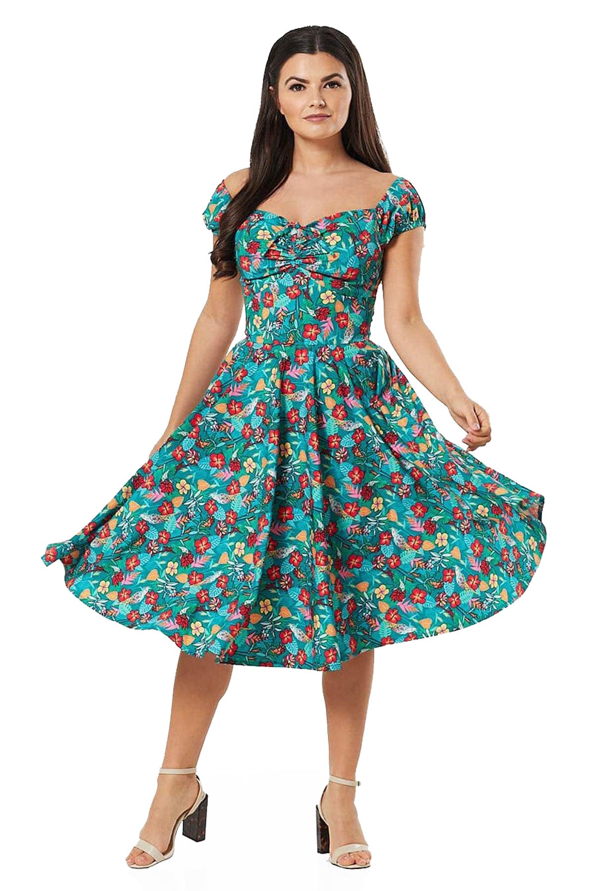 Timeless_PRESTON_TROPICAL_50s_FLORAL_Vintage_Aloha_Tiki_Hibiscus_SWING_DRESS_Kleid