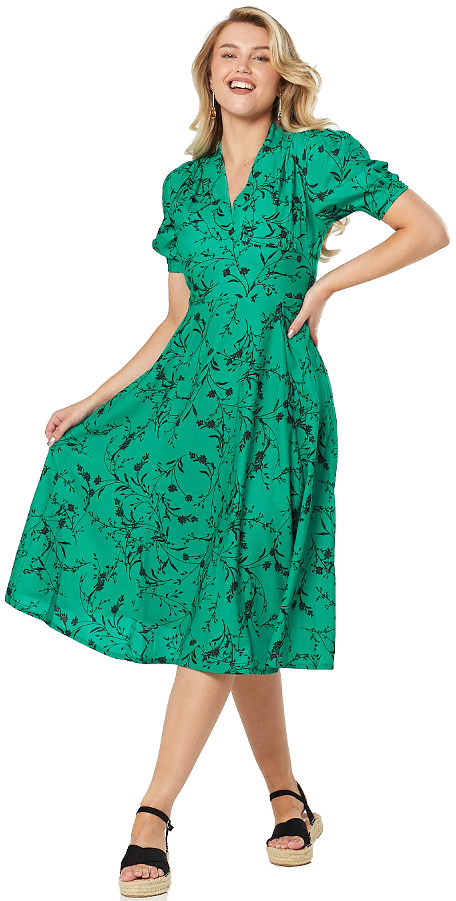 Timeless_ROSSEL_50s_FLORAL_Vintage_Blumen_SWING_DRESS_50s_Kurzarm_Kleid_killer_kirsche_1