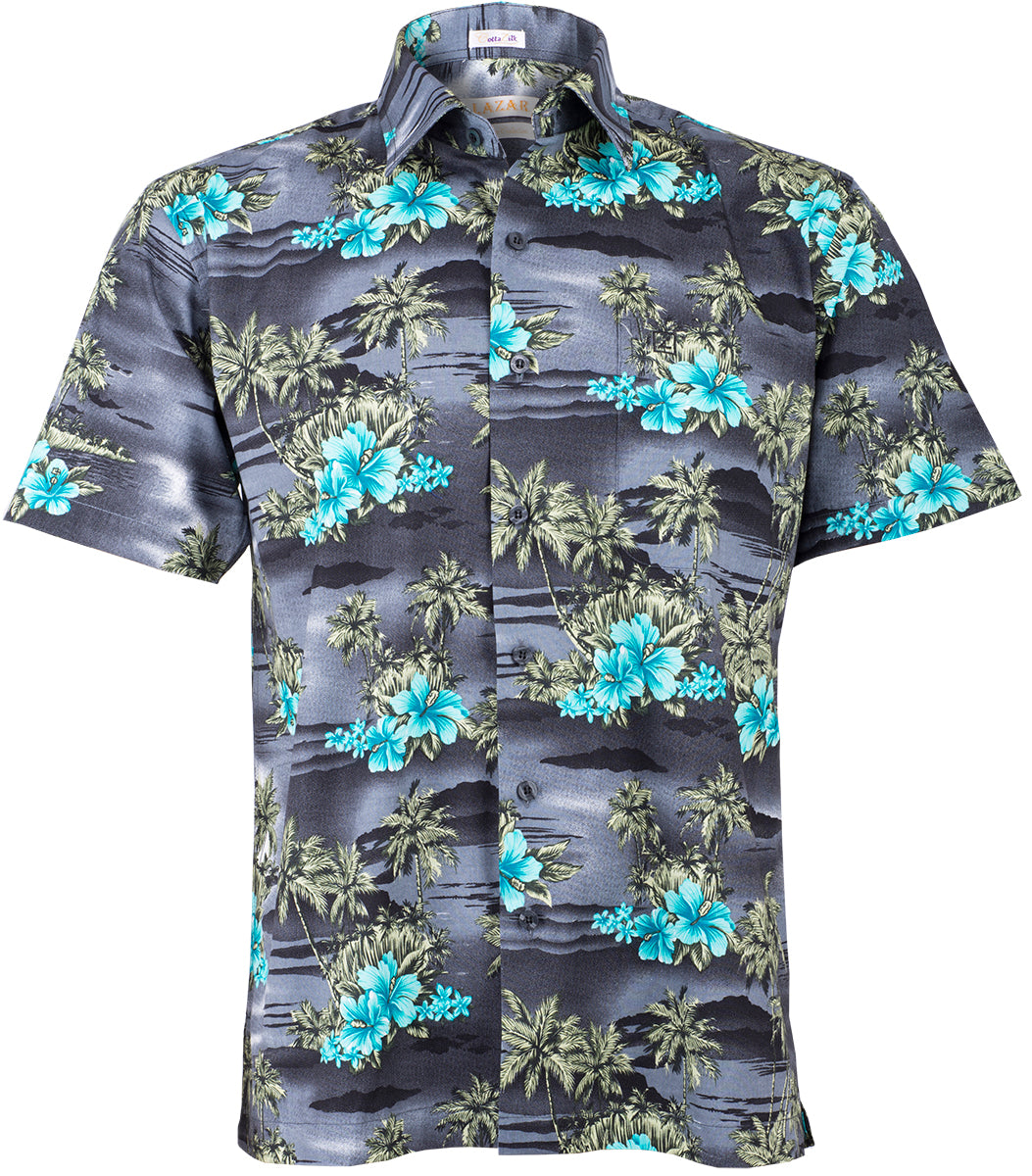 Tropical_HOKU_Hibiskus_BLUMEN_Palm_Tree_PALMEN_Shirt_HAWAIIHEMD_Grau-1
