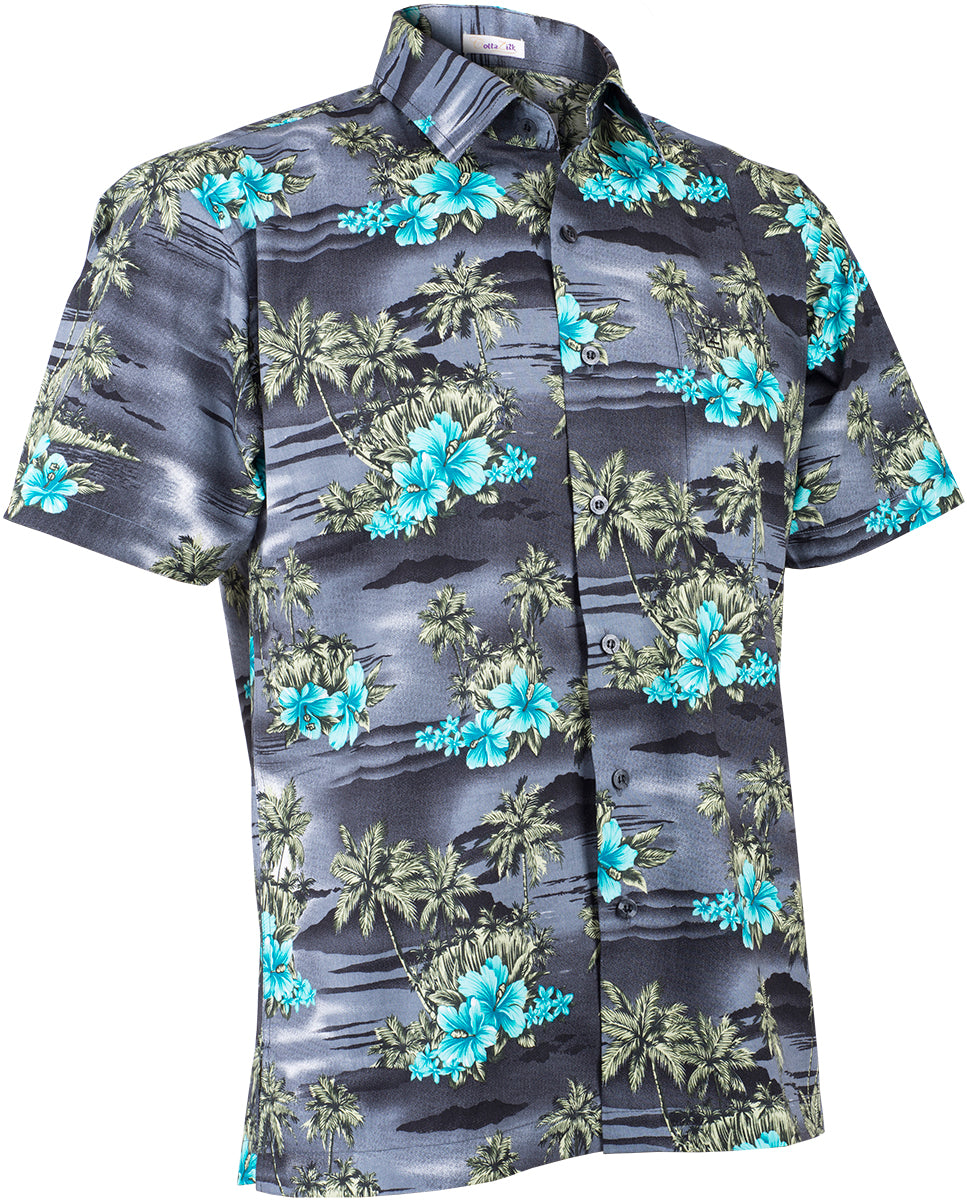 Tropical_HOKU_Hibiskus_BLUMEN_Palm_Tree_PALMEN_Shirt_HAWAIIHEMD_Grau-2