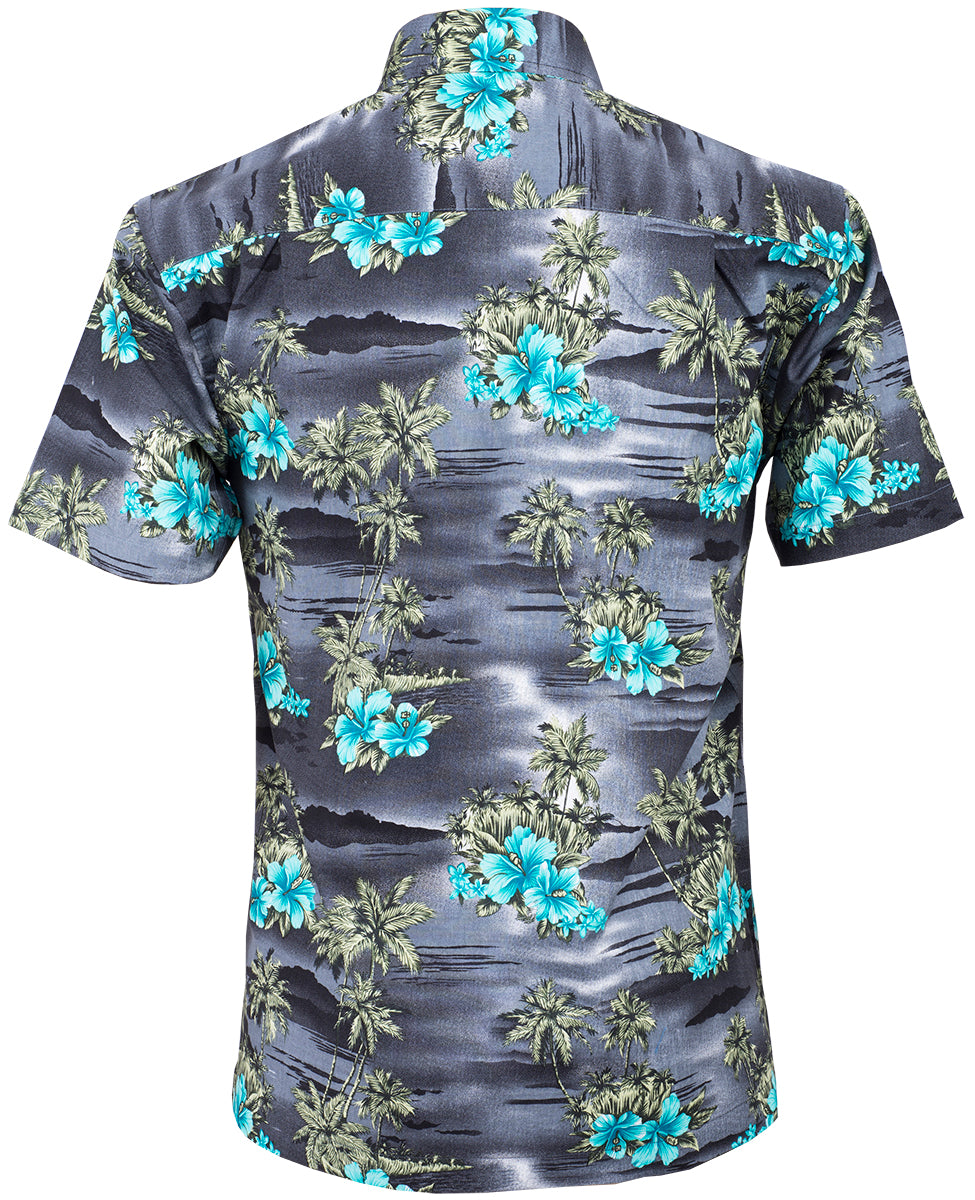 Tropical_HOKU_Hibiskus_BLUMEN_Palm_Tree_PALMEN_Shirt_HAWAIIHEMD_Grau-4