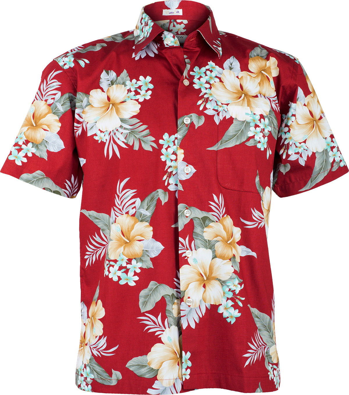 Tropical_KAIPO_Frangipani_HIBISKUS_Shirt_HAWAIIHEMD_Dunkelrot-Gelb-1