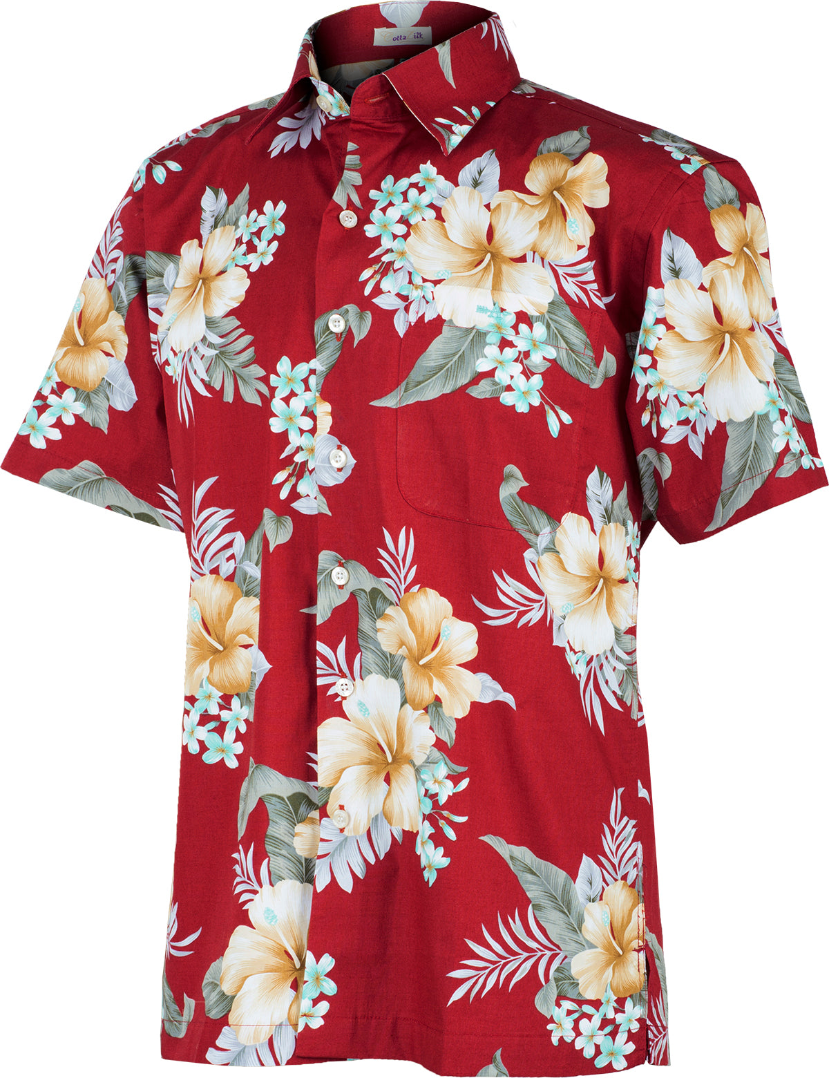 Tropical_KAIPO_Frangipani_HIBISKUS_Shirt_HAWAIIHEMD_Dunkelrot-Gelb-2