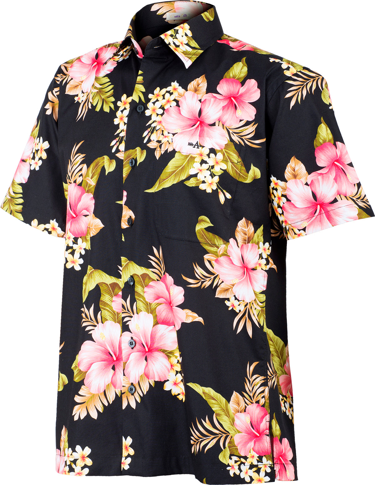 Tropical_KAIPO_Frangipani_HIBISKUS_Shirt_HAWAIIHEMD_Schwarz-Pink-2
