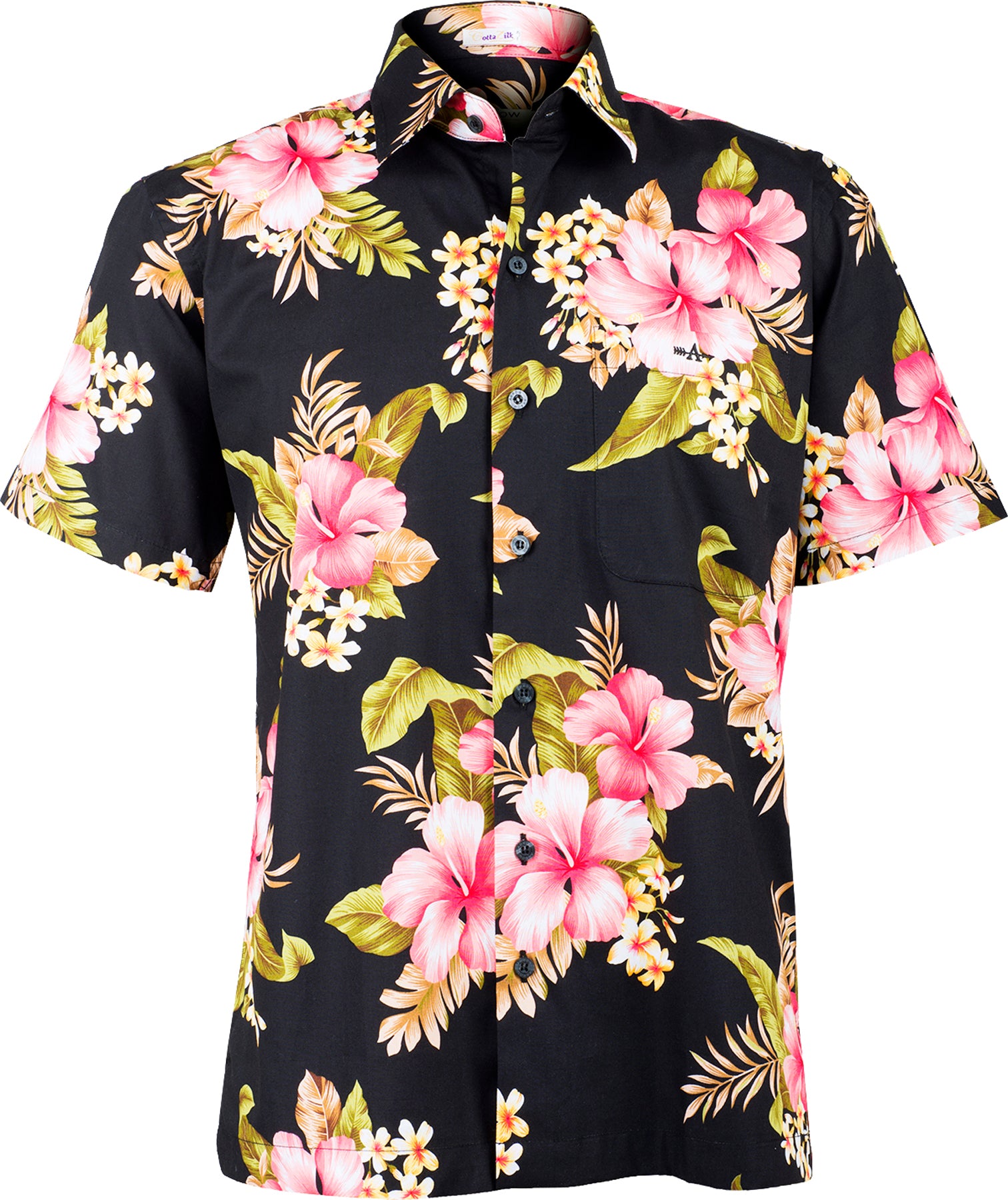 Tropical_KAIPO_Frangipani_HIBISKUS_Shirt_HAWAIIHEMD_Schwarz-Pink_killer_kirsche