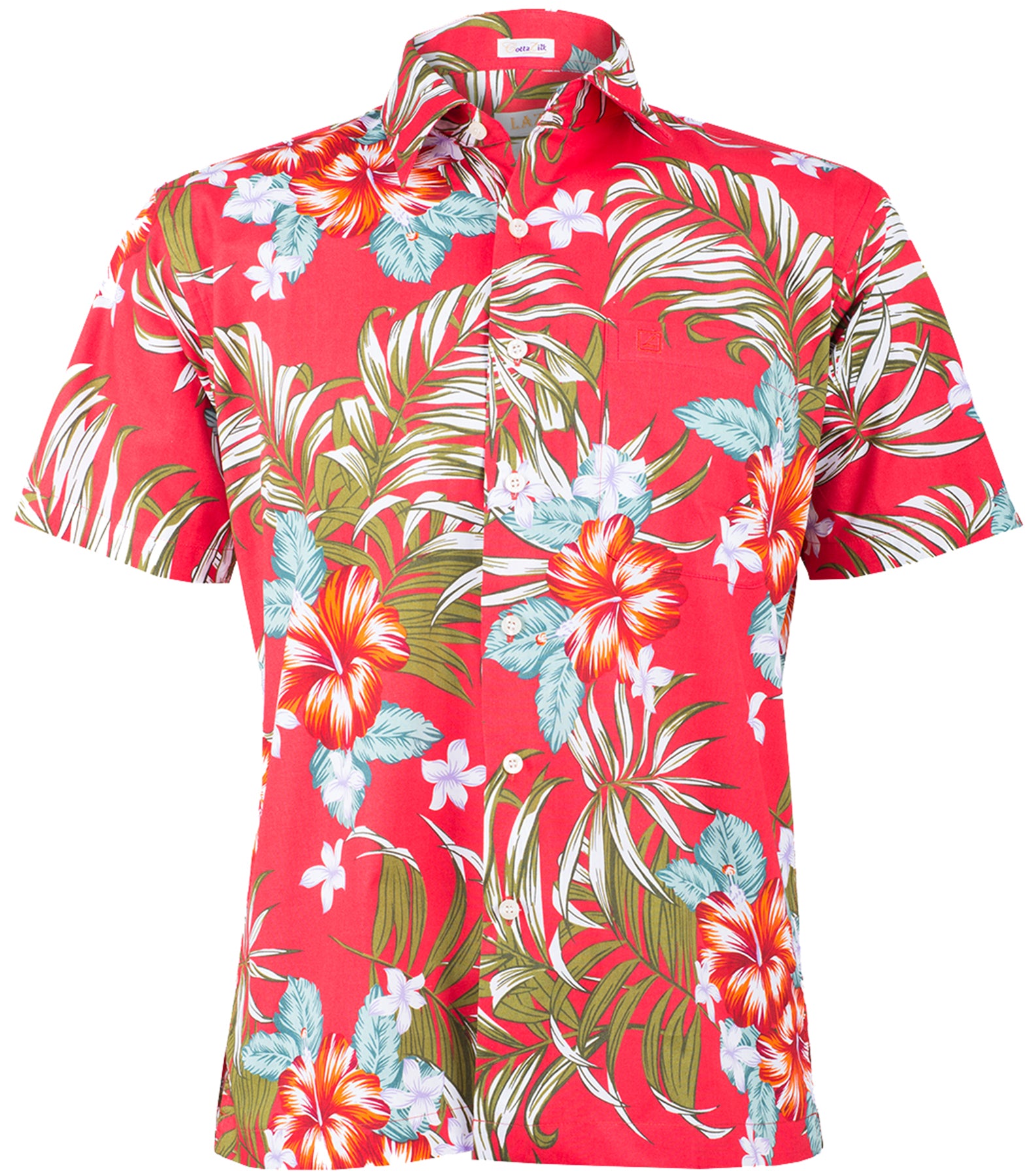 Tropical_KALEO_RETRO_FRANGIPANI_Hibiskus_HERREN_Shirt_HAWAIIHEMD_Rot_killer_kirsche