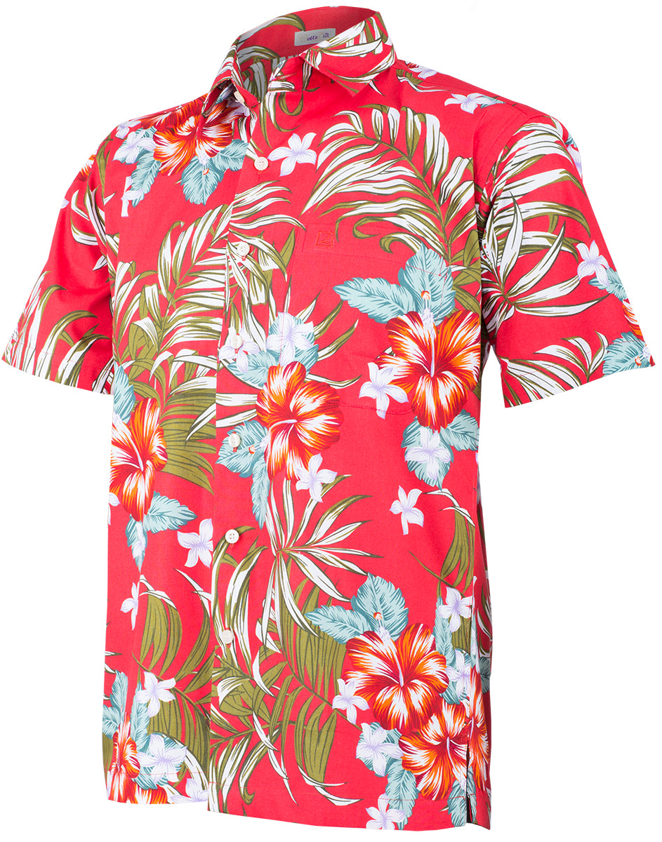 Tropical_KALEO_Retro_FRANGIPANI_Hibiskus_HERREN_Shirt_HAWAIIHEMD_Rot-2