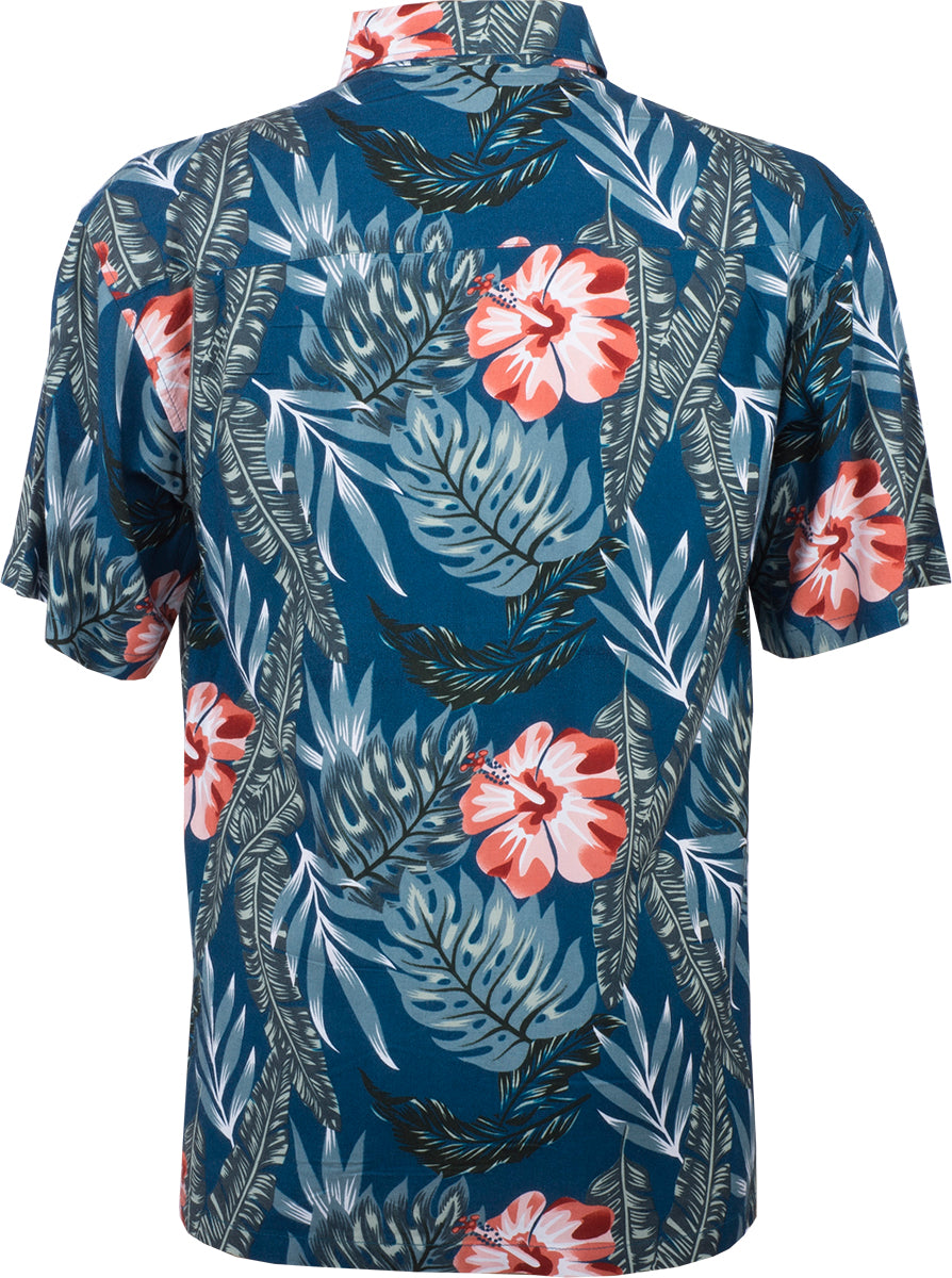Tropical_KEONI_Floral_HIBISKUS_Palmenblaetter_Kurzarm_Shirt_HAWAIIHEMD_Petrol-3