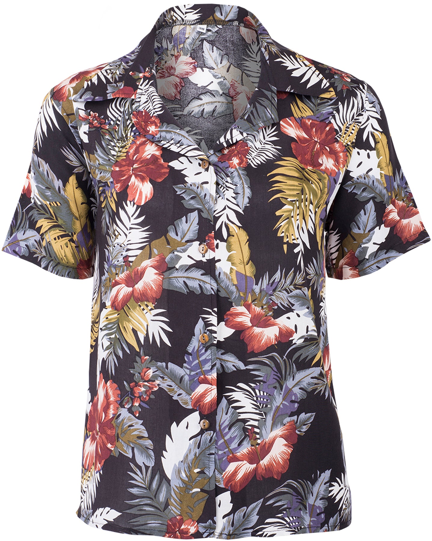 Tropical_LANEA_Palmenblaetter_HIBISKUS_Kurzarm_Oberteil_HAWAII_BLUSE_killer_kirsche