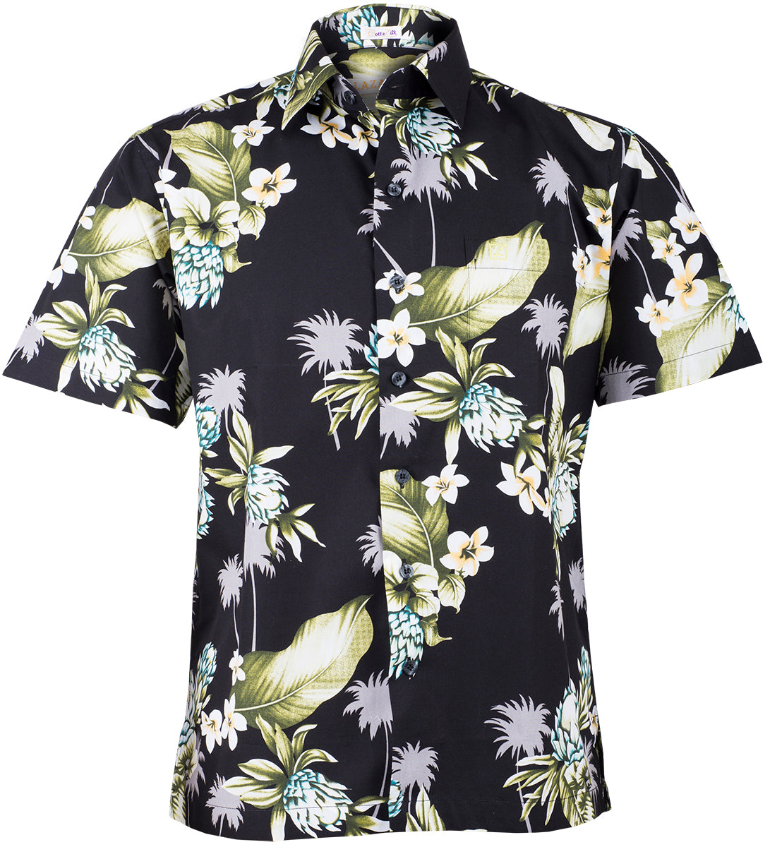 Tropical_MALEKO_Retro_FRANGIPANI_Floral_HERREN_Shirt_HAWAIIHEMD_Schwarz-1