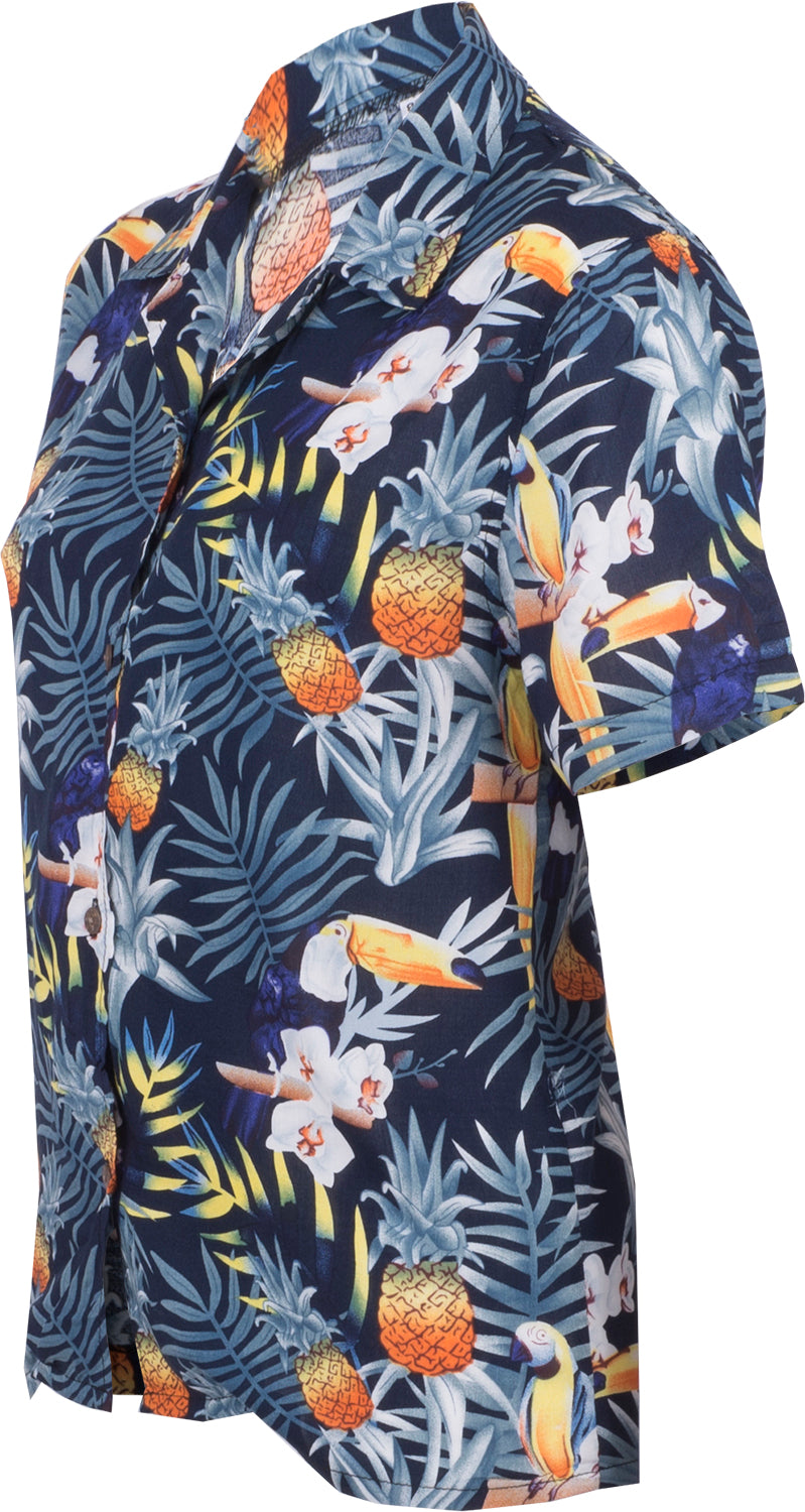 Tropical_MALIE_Ananas_TOUCAN_Pineapple_Kurzarm_Oberteil_HAWAII_BLUSE_Blau-2