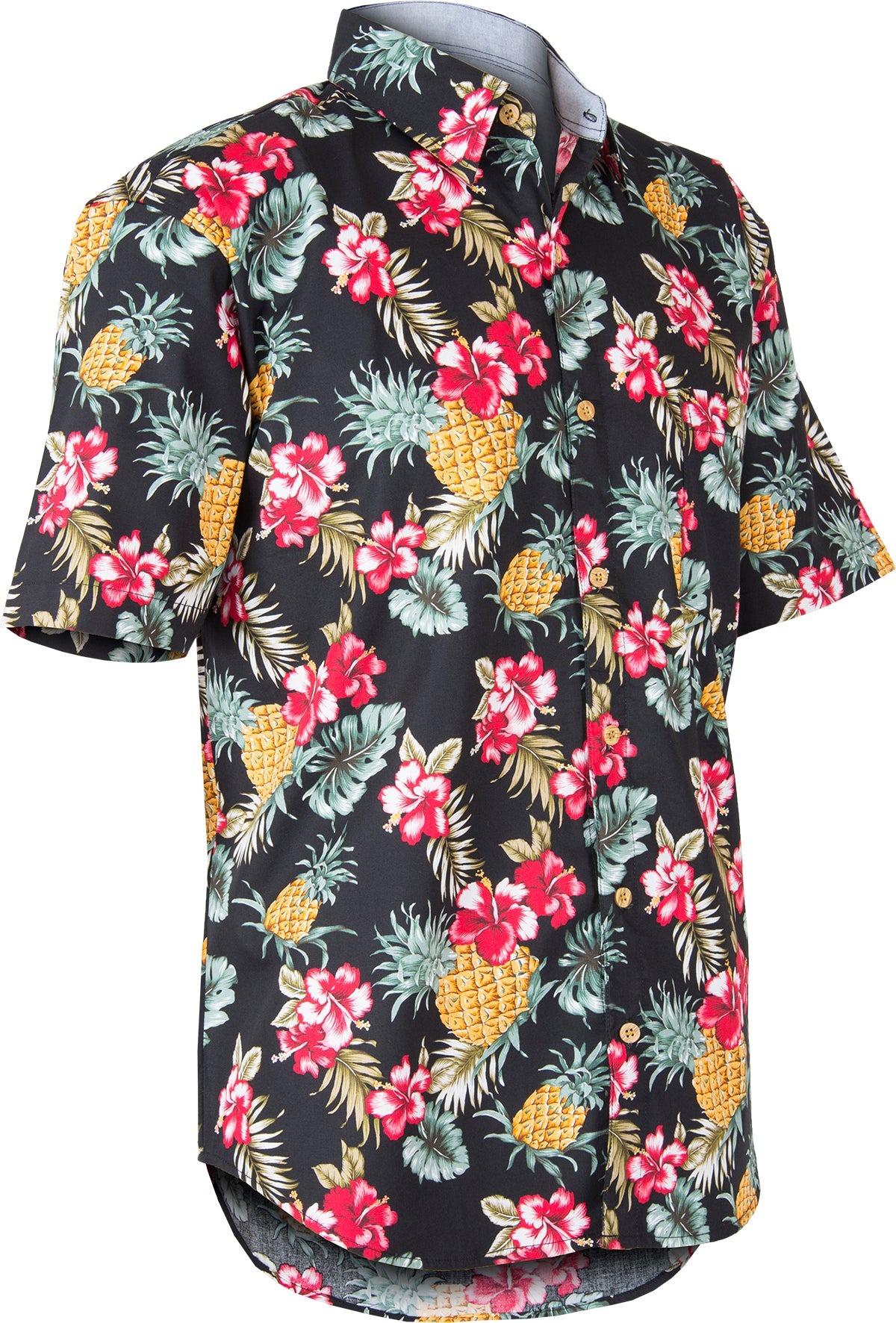 Tropical_PINEAPPLE_HIBISCUS_Flower_Kurzarm_Herren_HEMD_Schwarz-3FjYHzkh9rlqIY