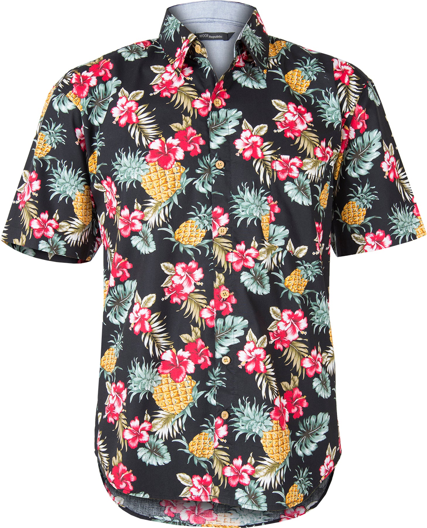 Tropical_PINEAPPLE_HIBISCUS_Flower_Kurzarm_Herren_HEMD_Schwarz_killer_kirscheG4ff9dxtUvjcg