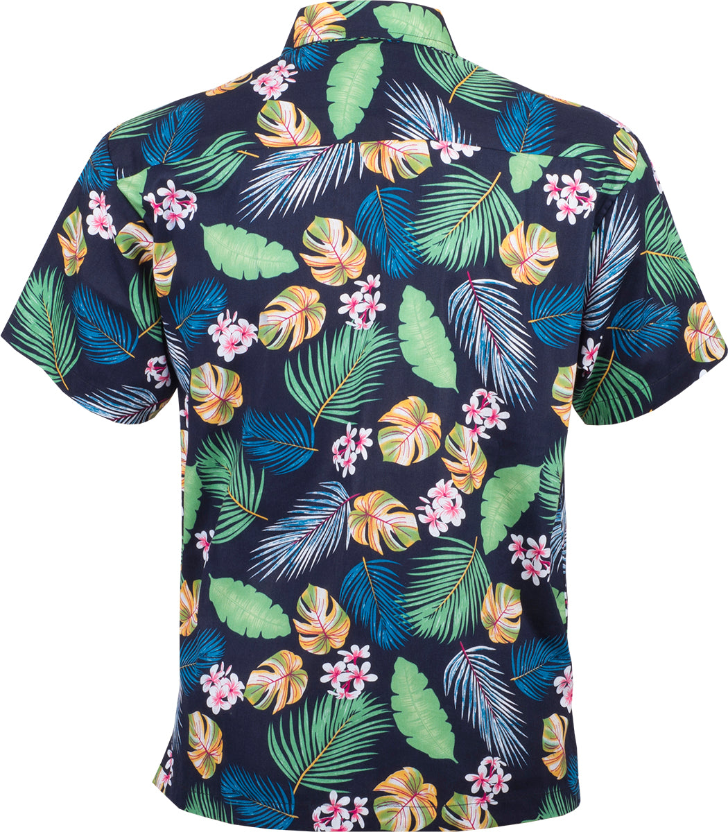 Tropical_TARRO_Frangipani_Palmenblaetter_Kurzarm_Shirt_HAWAIIHEMD_Blau-3