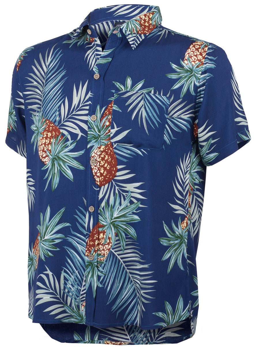 Tropical_TITUS_Pineapple_ANANAS_Palmblatt_Kurzarm_Shirt_HAWAIIHEMD_Dunkelblau-2
