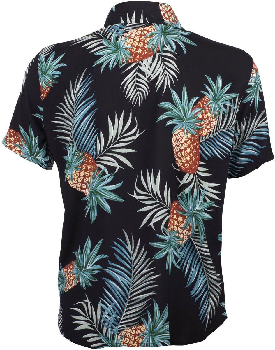 Tropical_TITUS_Pineapple_ANANAS_Palmblatt_Kurzarm_Shirt_HAWAIIHEMD_Schwarz-3