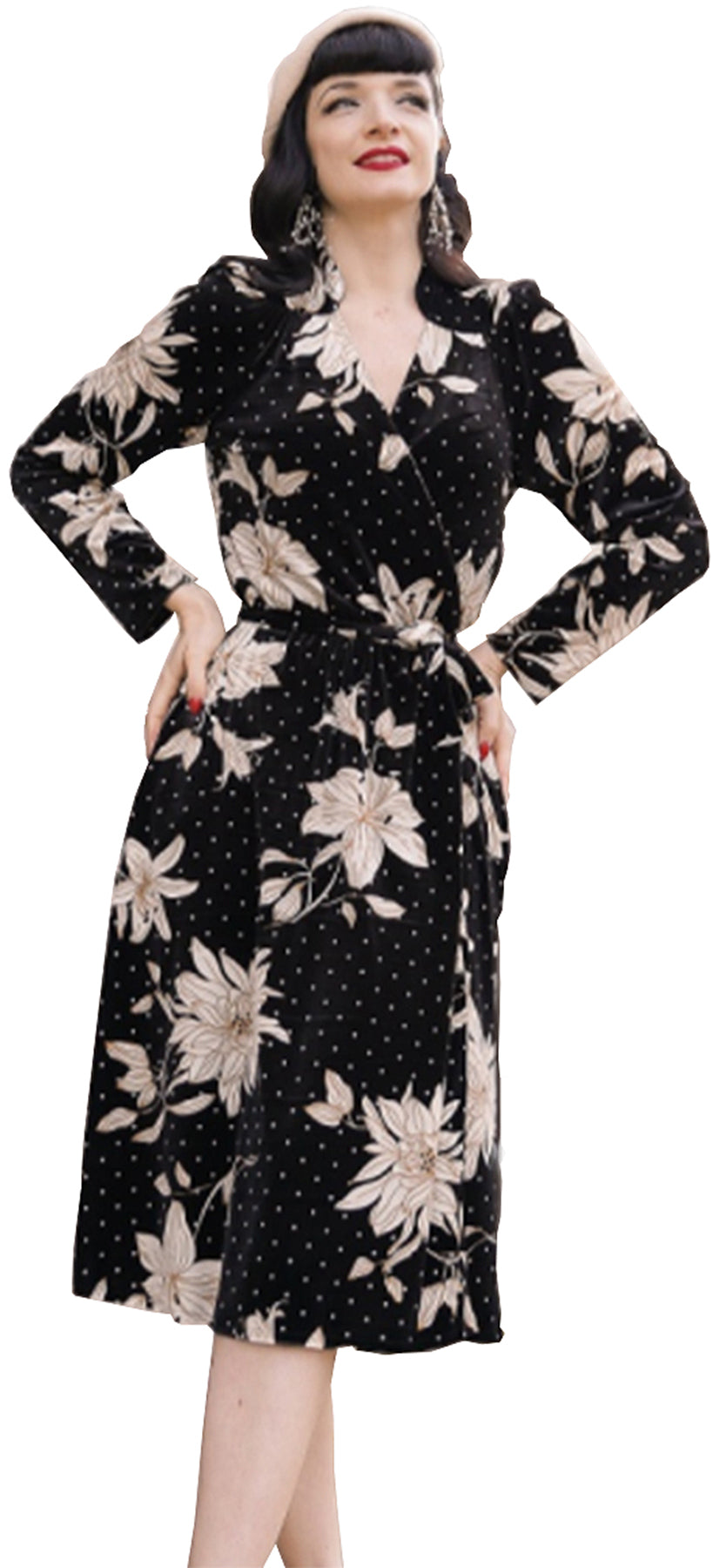Very_Cherry_40s_LEAF_Vintage_BLUMEN_Polka_Dot_VELVET_Samt_SWING_DRESS_Kleid_killer_kirsche_2mOuj2zxRsRD78