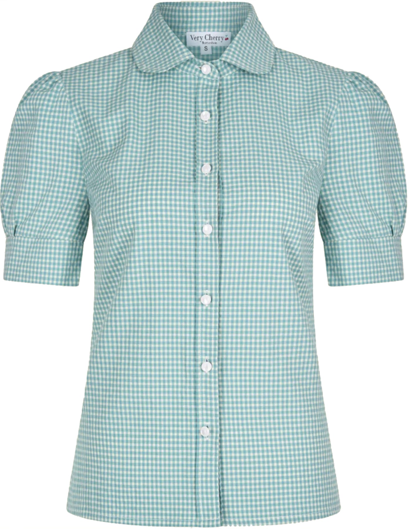 Very_Cherry_CLASSIC_GINGHAM_AZUL_Pepita_KARO_Kurzarm_Bubikragen_BLUSE_Blouse_killer_kirsche_2