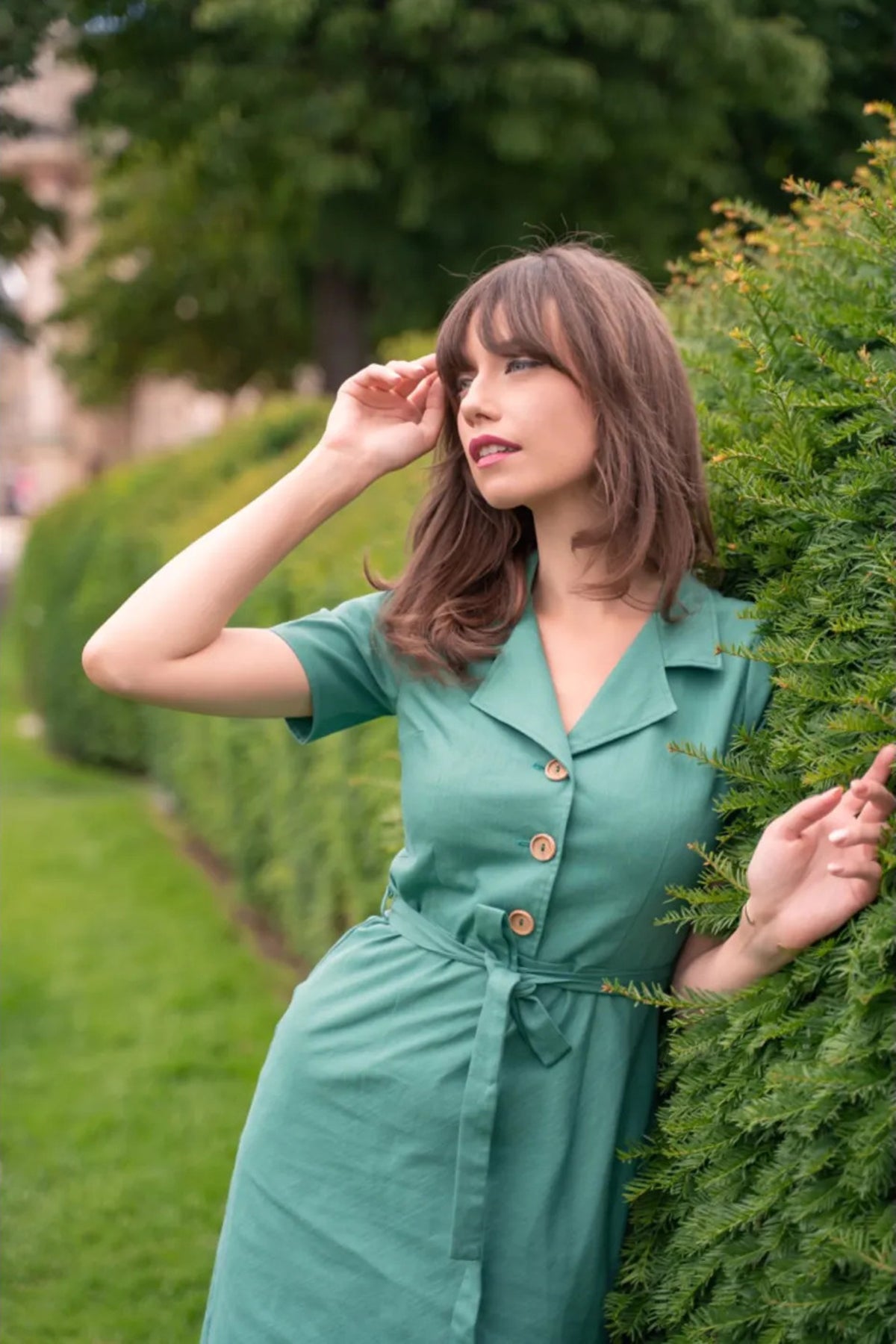 Very_Cherry_DITA_DELFINO_DENIM_JEANS_Kurzarm_V-Neck_PENCIL_DRESS_Hemdkleid_Jade_Green_killer_kirsche_2TdbBlIKRhzm6B