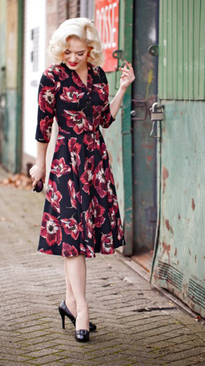 Very_Cherry_DLAINE_GIOIA_Vintage_40s_FLOWER_Floral_SWING_Dress_Kleid-1