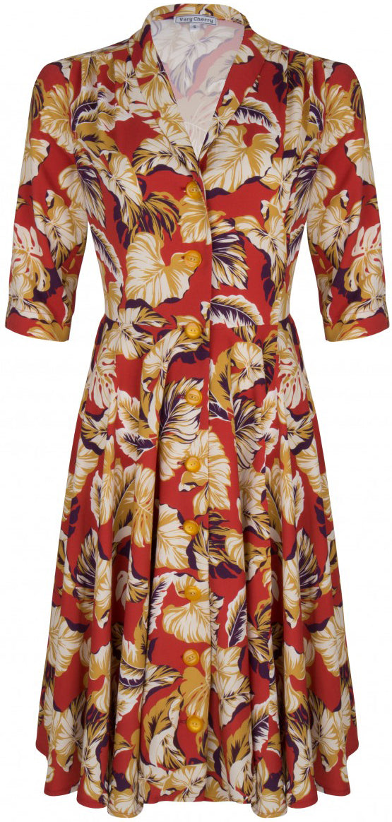 Very_Cherry_DLAINE_Vintage_HIBISCUS_50s_FLOWER_Floral_SWING_Dress_Kleid_02