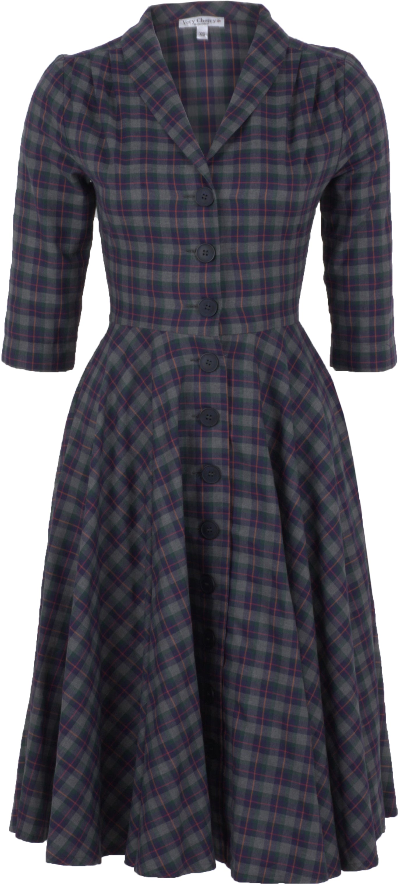 Very_Cherry_D_LAINE_RUIT_BALMORAL_Retro_CHECK_V-Neck_Button_SWING_DRESS_Kleid_Killer_Kirsche-1552gbxOALECdv