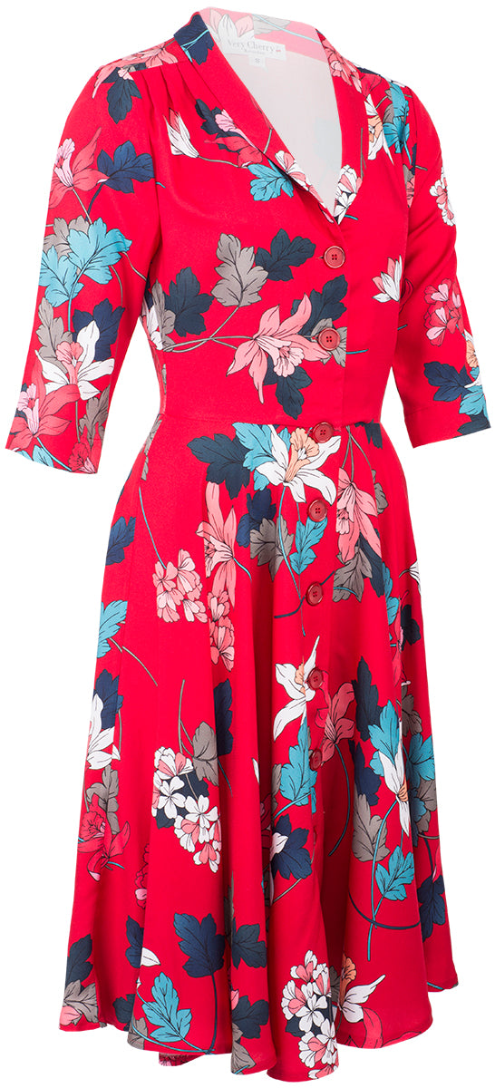 Very_Cherry_D_LAINE_Vintage_FLOWER_V-Neck_Button_SWING_Dress_Kleid_Rot-3msBwwidCTgjcs