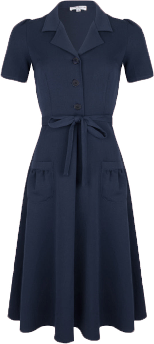 Very_Cherry_REVERS_Gabardine_PLAIN_50s_Kurzarm_SWING_DRESS_Kleid_Navy-1