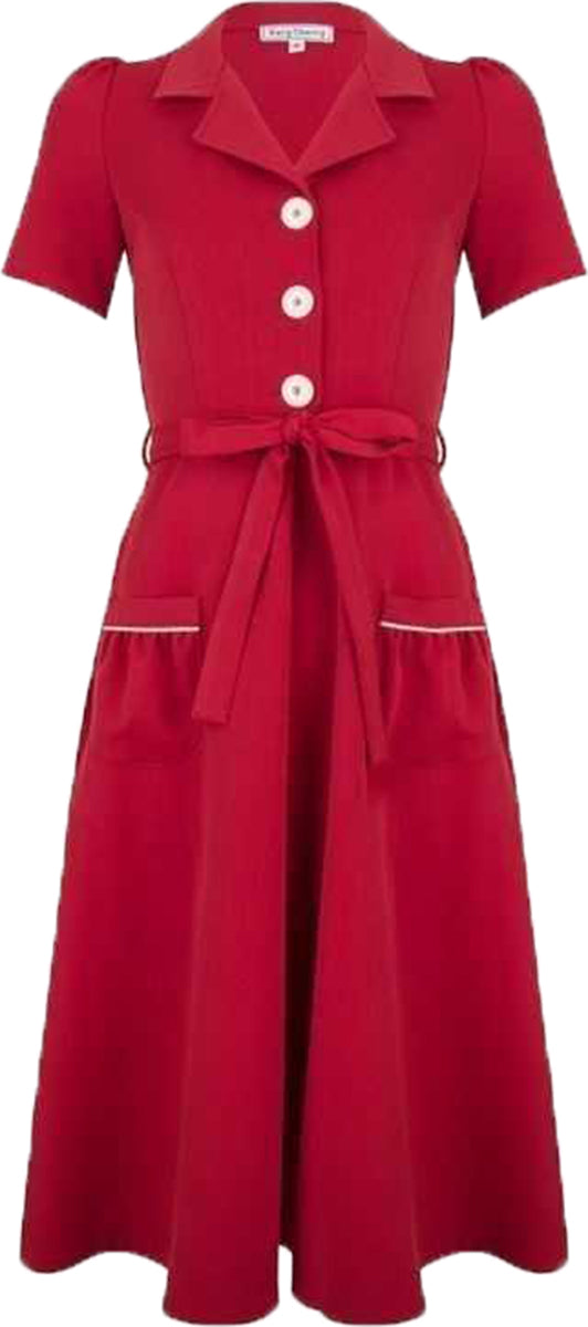 Very_Cherry_REVERS_Vintage_PLAIN_Kurzarm_V-Neck_DRESS_Kleid_Rot-Creme-1KItuqL255Alf0