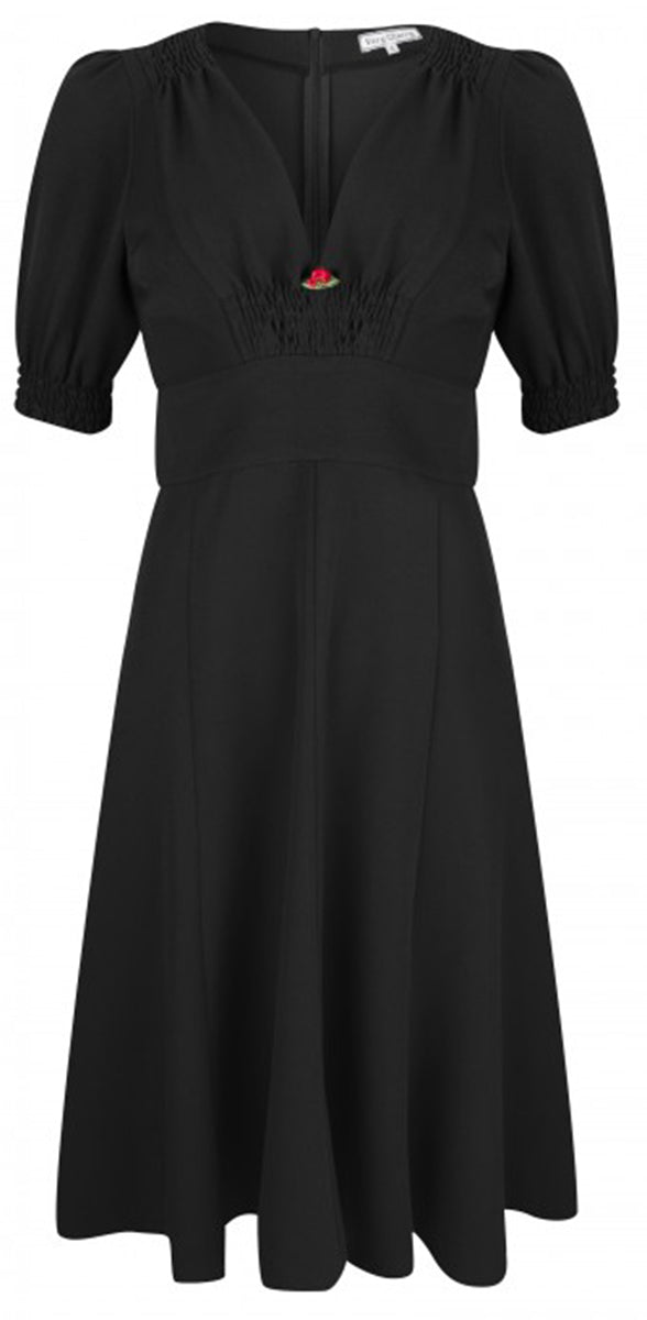 Very_Cherry_SMOCK_Vintage_V-NECK_Rose_Gesmoktes_Kurzarm_DRESS_Kleid-1