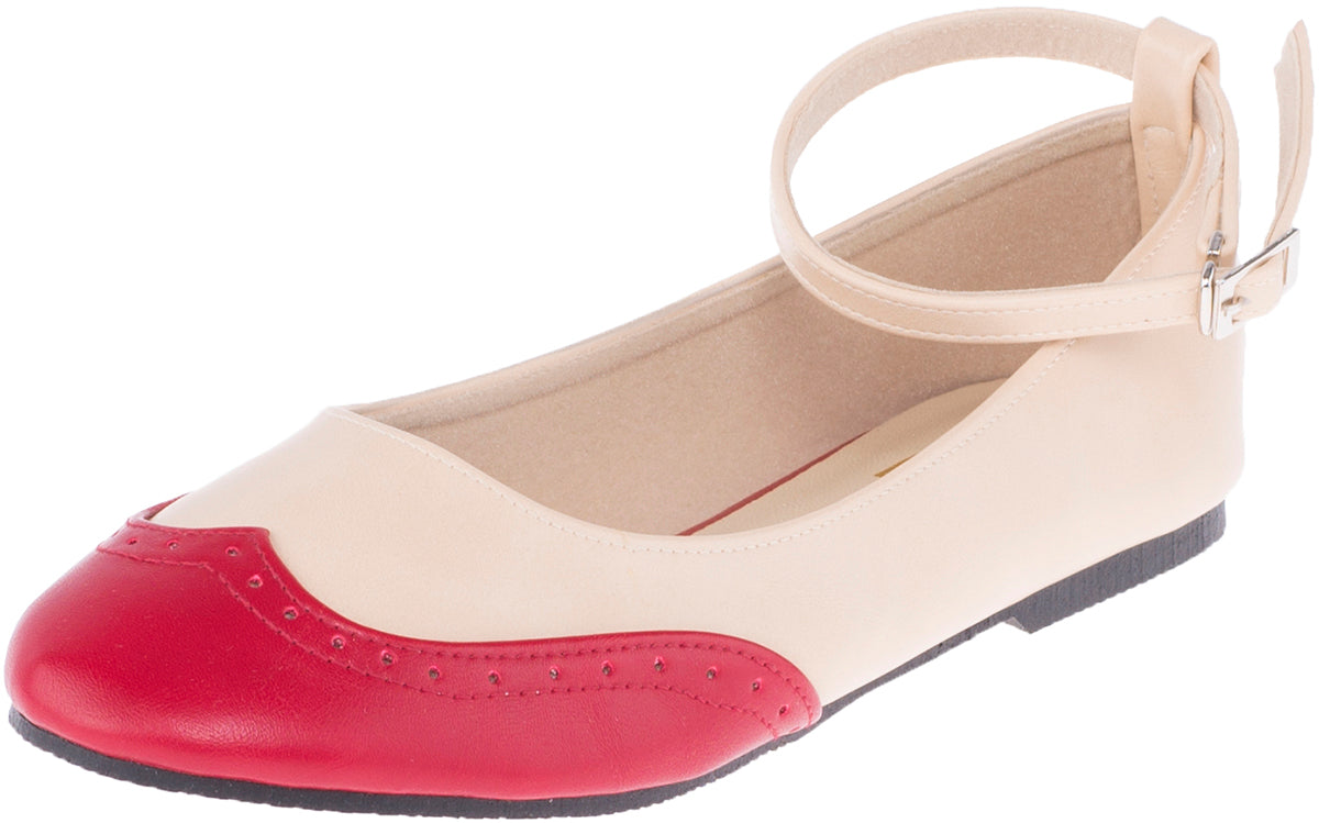 Vintage_Ankle_Strap_BUDAPESTER_Brogue_RIEMCHEN_Retro_Flats_Ballerinas_-_Rot