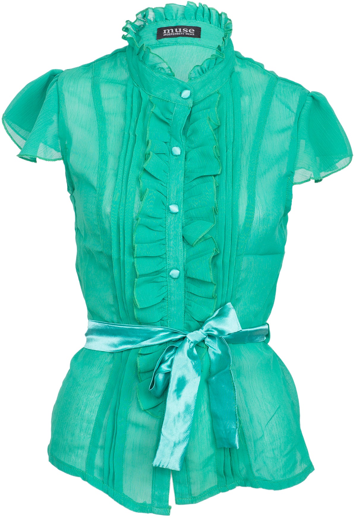 Vintage_BURLESQUE_Ruffle_Rueschen_BLUSE_-_gruen