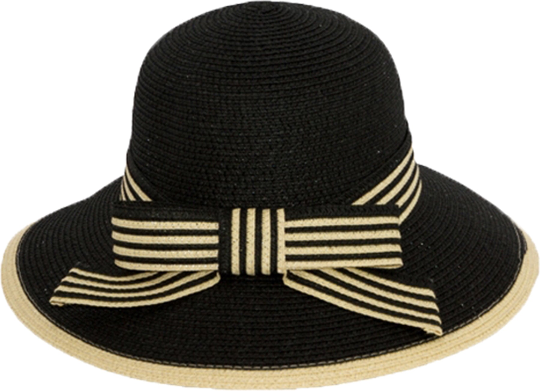 Vintage_FLOPPY_HAT_50s_STRIPED_BOW_Schleife_TWO-TONE_Sonnenhut_Schwarz-1