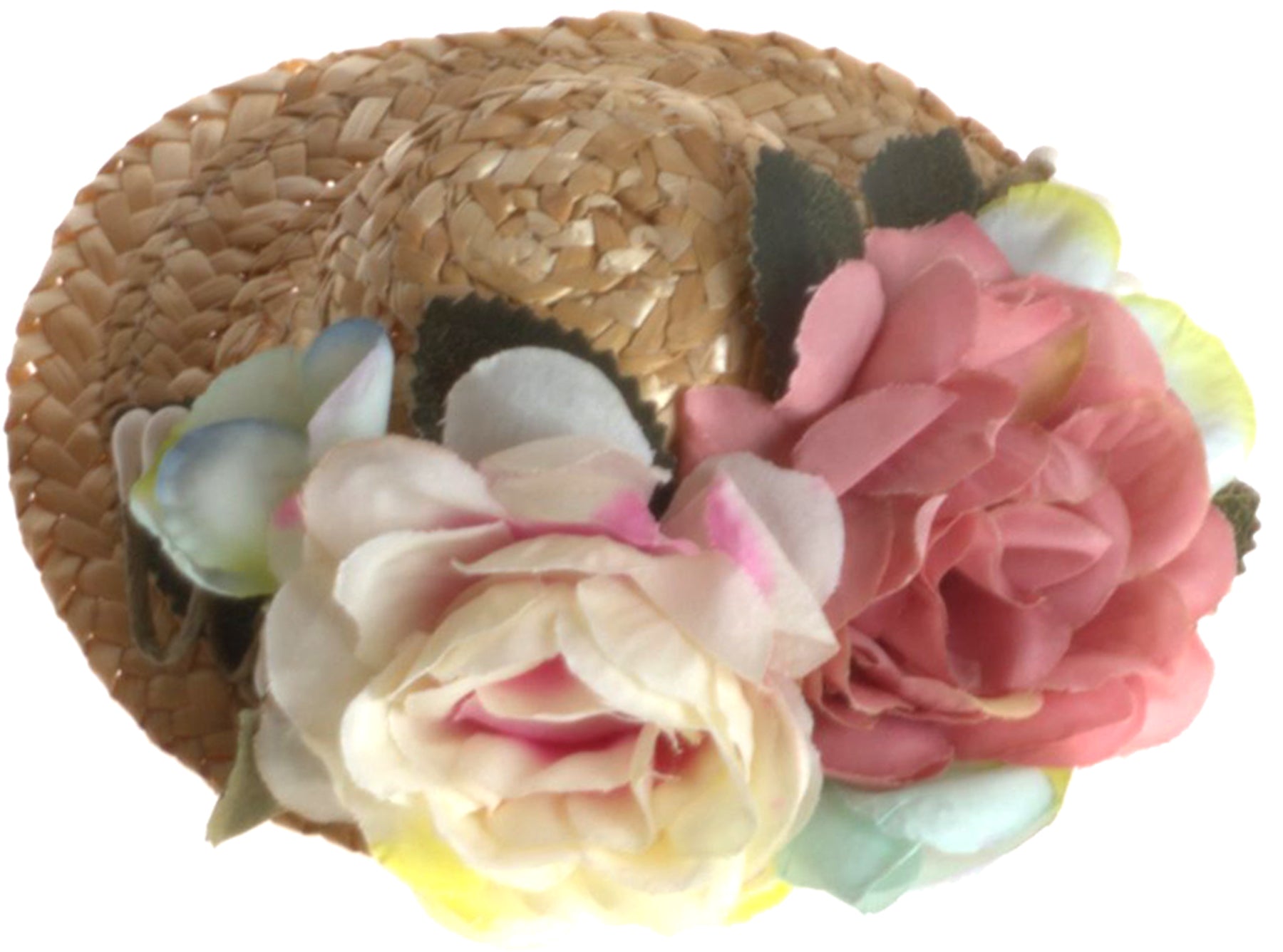 Vintage_LIORA_ROSES_Retro_BLueTEN_Blumen_Strohhuetchen_Haarteil_HEADPIECE_Hut_Killer_Kirsche-2