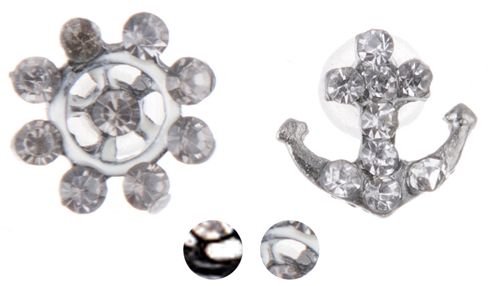 Vintage_STRASS_Anker_Steuerrad_SAILOR_Ohrstecker