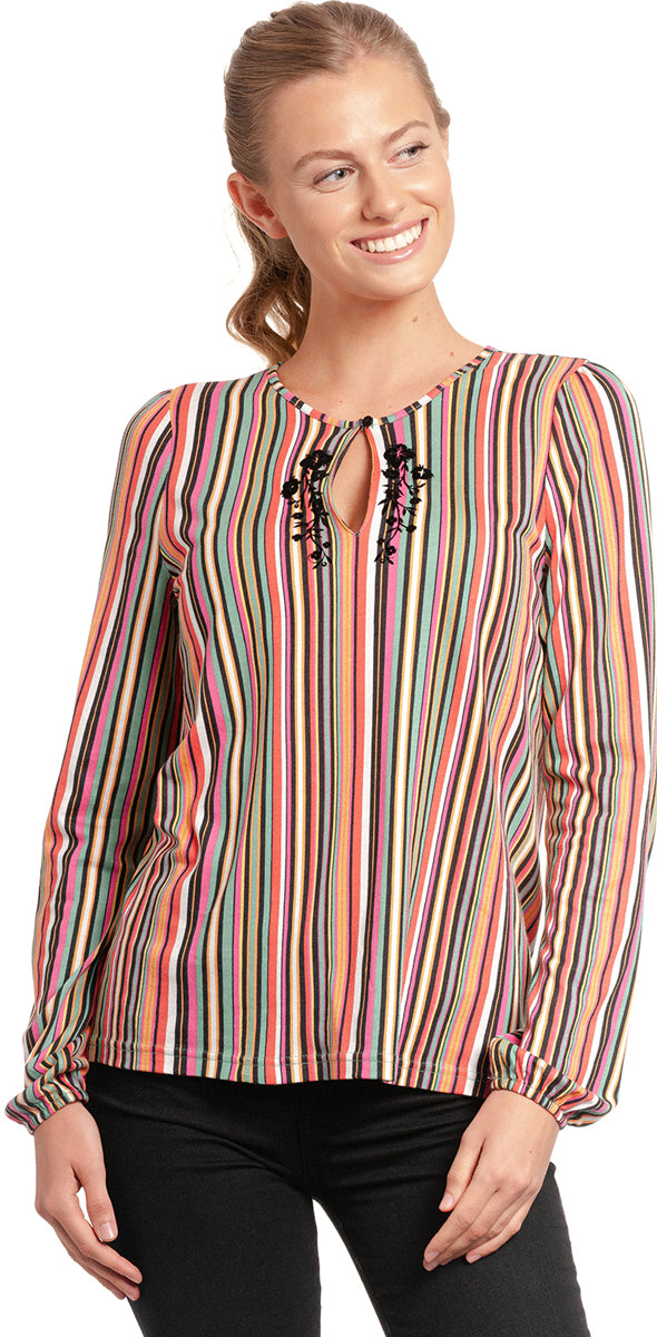 Vive_Maria_MEXICO_Vintage_STREIFEN_Flock_Blumen_Oberteil_BLUSE_Tunikashirt_killer_kirsche_1