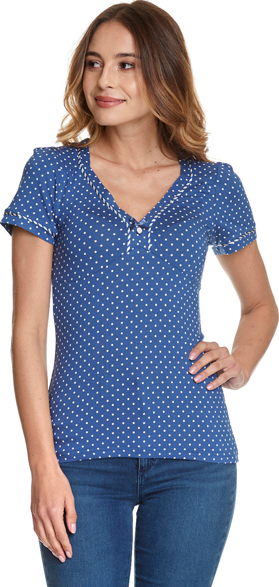 Vive_Maria_NIZZA_Vintage_POLKA_DOT_Punkte_V-Neck_Kurzarm_SHIRT_Blau-1